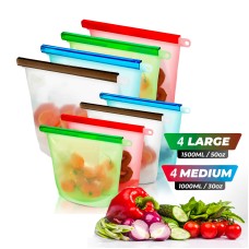 Contaix Food-Grade Silicone Reusable Food Storage BagLunch Bag & Snack Bag with Zip-Lock – Stand Up Food Preservation Bag with Heat and Cold Resistance