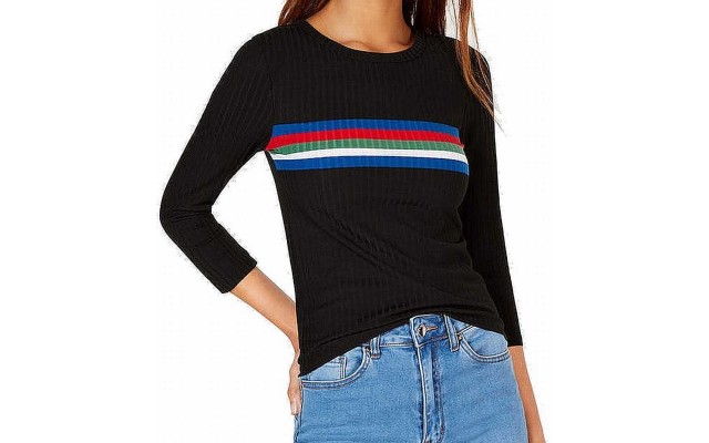  by Almost Famous Juniors’ Striped Ribbed Knit Blouse Pullover Tops