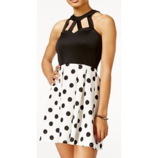 Crystal Doll Juniors’ Cutout Polka-Dot Fit & Flare Dress (Black/White, 11)