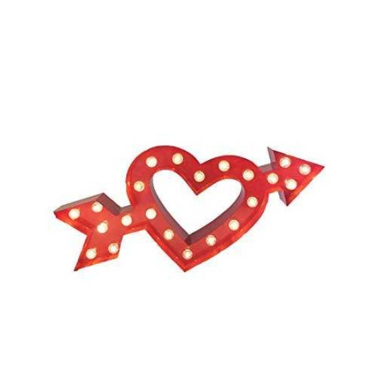 Cupids Heart and Arrow Love Marquee Metal Sign 18″x 9″ (Red)