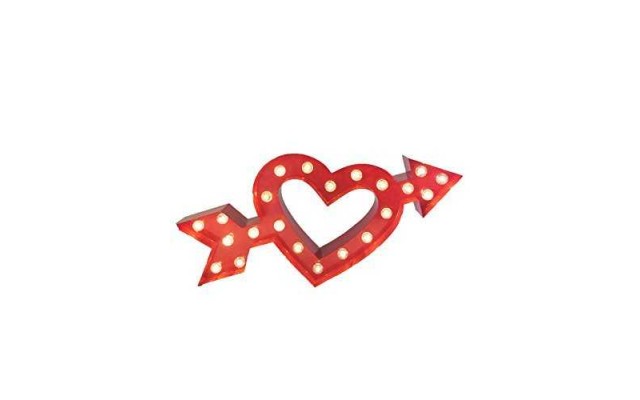 Cupids Heart and Arrow Love Marquee Metal Sign 18″x 9″ (Red)