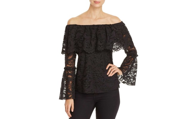  Lace Off-The-Shoulder Top (Black, M)