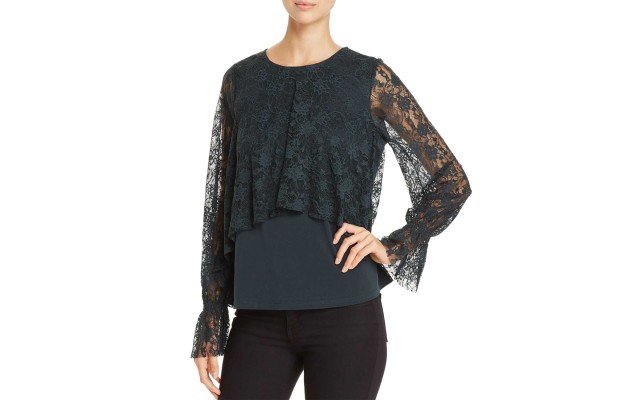  Lace Overlay Top (Green, S)