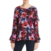 Cupio Women's Floral Print Ruffle Blouse Shirt Tops