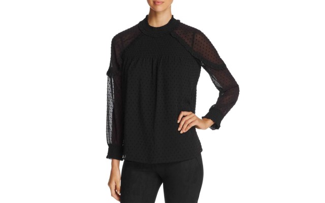  Cold-Shoulder Swiss Dot Top (Black, XL)