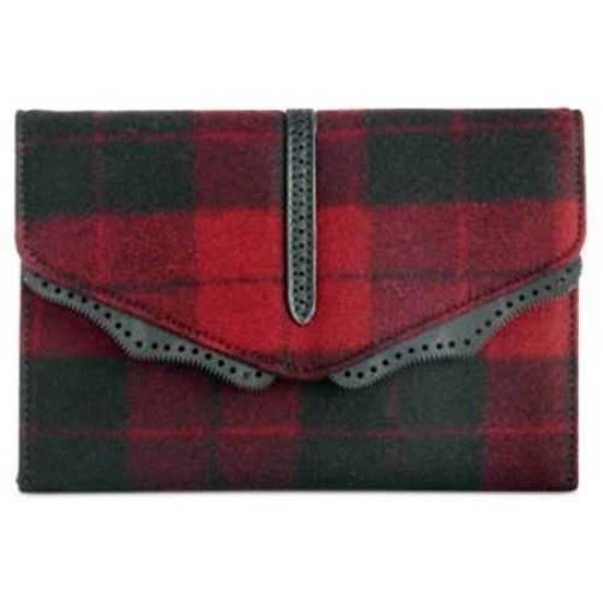  Womens Hudson Wool Plaid Crossbody Handbag Red Small