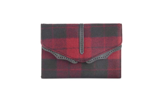  Womens Hudson Wool Plaid Crossbody Handbag Red Small