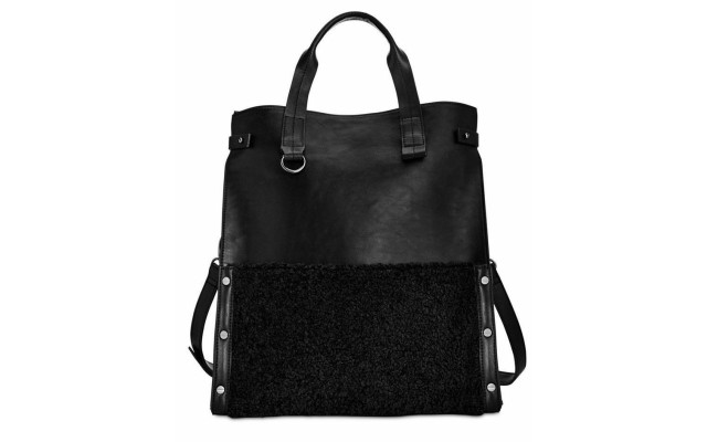  Womens Minx Faux Leather Colorblock Tote Handbag Black Large