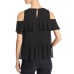  Asymmetric Ruffle Cold-Shoulder Top (Black, XS)