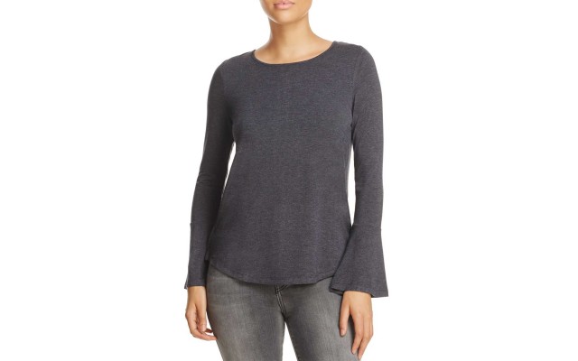  Chiffon-Inset Top (Gray, XL)