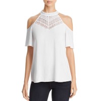 Design History Lace Front Cold Shoulder Top (White, S)