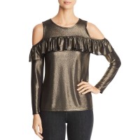 Design History Women's Cold Shoulder Slit Elbow Sweater Top, Onyx, X-Small