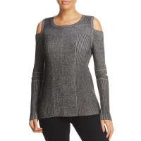 Design History Women's Cold Shoulder Slit Elbow Sweater Top, Black, X-Large