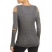  Women's Cold Shoulder Slit Elbow Sweater Top, Black, X-Large