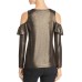  Women's Cold Shoulder Slit Elbow Sweater Top, Onyx, Small