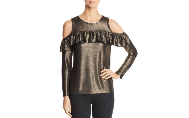  Women's Cold Shoulder Slit Elbow Sweater Top, Onyx, Small