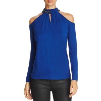 Design History Women’s Embellished Collar Cold-Shoulder Blouse Top