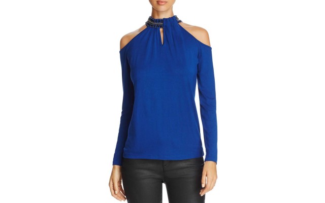  Women’s Embellished Collar Cold-Shoulder Blouse Top