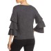  Women's Tiered-Sleeve Sweater Top, Grey, Large
