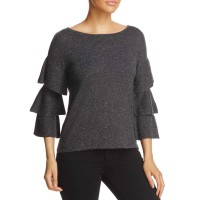 Design History Women's Tiered-Sleeve Sweater Top, Grey, Large
