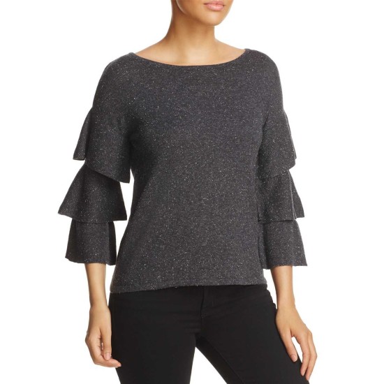  Women's Tiered-Sleeve Sweater Top, Grey, Large