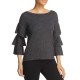  Women's Tiered-Sleeve Sweater Top, Grey, Large