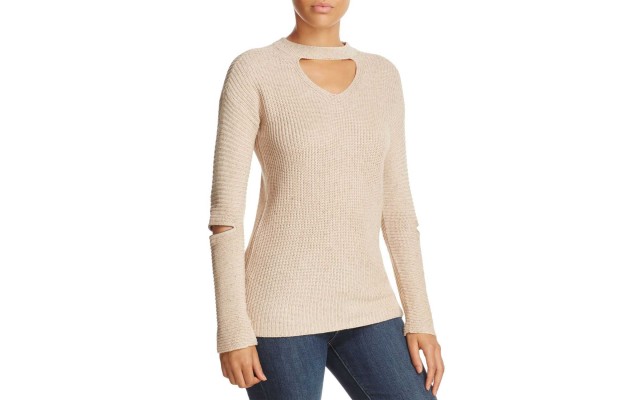  Zip Elbow Choker Sweater (Cream, L)