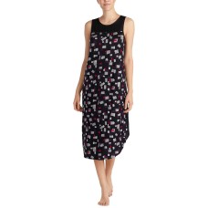 DKNY Contrast-Neck Sleeveless Chemise (Black, XL)