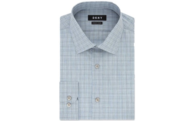  Men’s Classic/Regular Fit Stretch Check Dress Shirt (Pastel Blue,17/36-37)