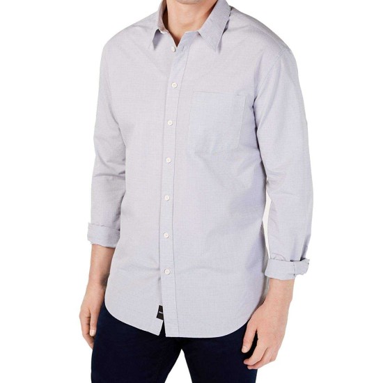  Men's Cotton Collared Button-Down Shirts, Gray, Medium
