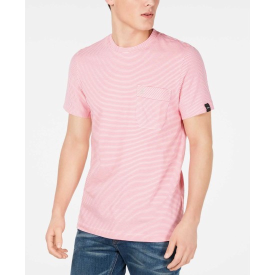  Men’s Feeder Stripe Pocket T-Shirt (Pink, L)