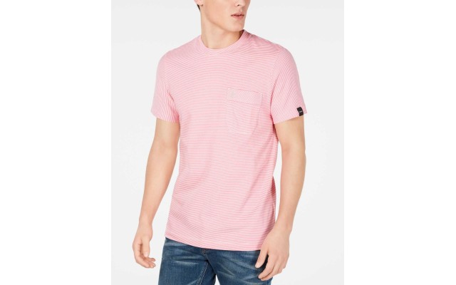  Men’s Feeder Stripe Pocket T-Shirt (Pink, L)