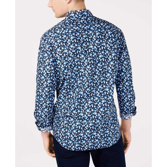  Men's Floral Graphic Casual Shirts, Blue, Large