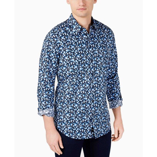  Men's Floral Graphic Casual Shirts, Blue, Large