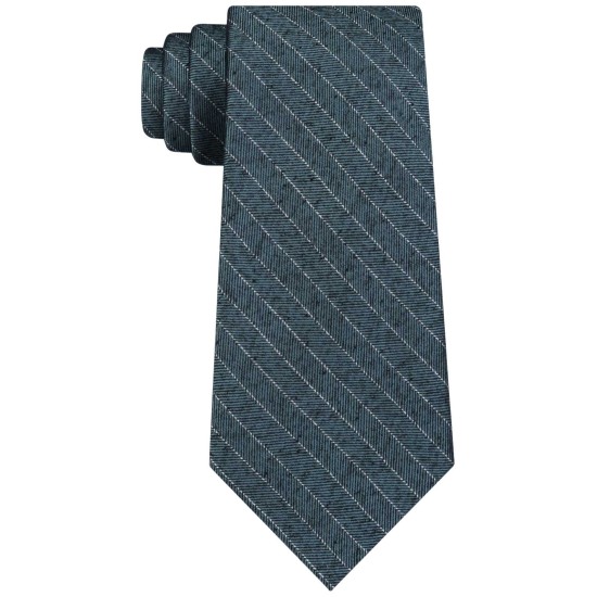  Men’s Herringbone Stripe Slim Silk Tie (Green)