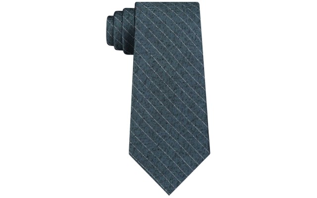  Men’s Herringbone Stripe Slim Silk Tie (Green)