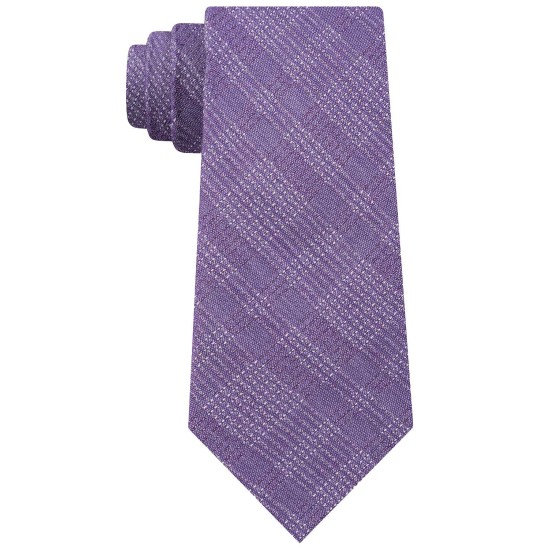  Men’s Plaid Grid Contrast Slim Tie (Purple)