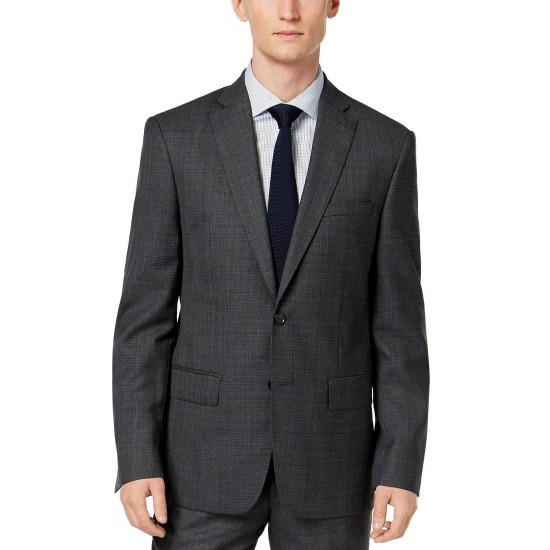  Men’s Slim-Fit Plaid Suit Jacket (Gray/Blue, 36)