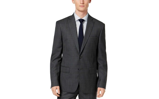  Men’s Slim-Fit Plaid Suit Jacket (Gray/Blue, 36)