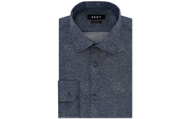  Men’s Slim-Fit Stretch Blue Print Dress Shirt (Blue, 18″ Neck 36-37)
