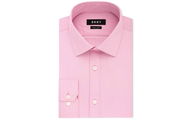  Men’s Slim-Fit Stretch Mini Check Dress Shirt (17″ Neck 36″-37″ Sleeve, Pink)