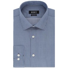 DKNY Men’s Slim-Fit Stretch Stripe Dress Shirt (Blue, 16X32-33)