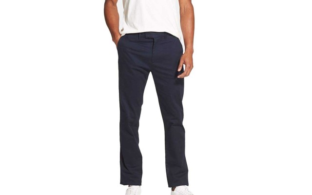 Side Striped Flat Front Chino Pants (Navy Blazer, 34W x 32L)