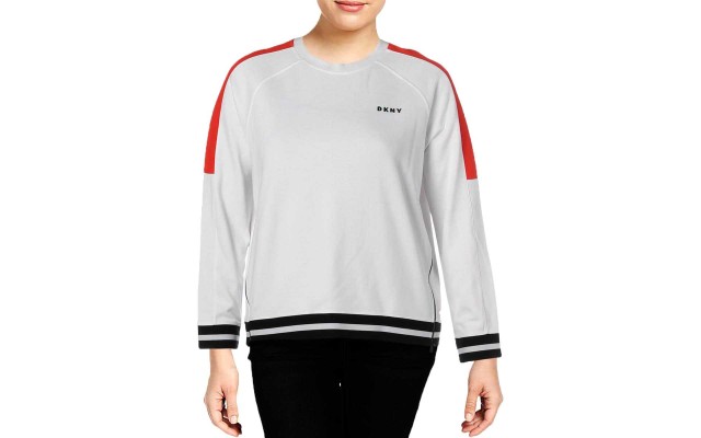  Women's Sport Colorblocked Varsity-Stripe Pullover Blouse Tops