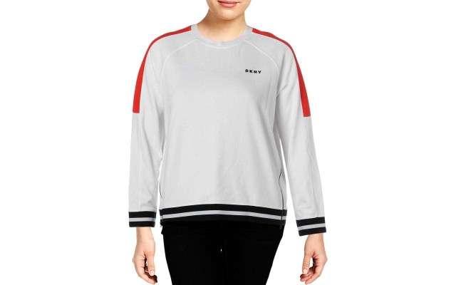  Women's Sport Colorblocked Varsity-Stripe Pullover Blouse Tops