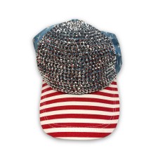 D&Y Patriotic Stars & Stripes Flag Red White Blue Rhinestone Bling Cap Hat