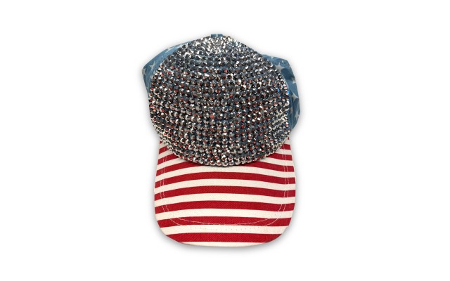 D&Y Patriotic Stars & Stripes Flag Red White Blue Rhinestone Bling Cap Hat
