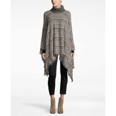 D&Y Women’s Marled Cross Boucle Poncho with Turtle Neck, Grey, One Size