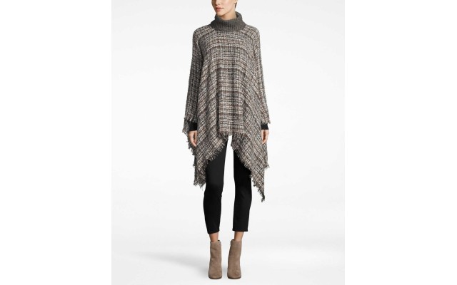 D&Y Women’s Marled Cross Boucle Poncho with Turtle Neck, Grey, One Size
