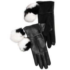 Echo Colorblocked Pom-Pom Gloves (Black, M)